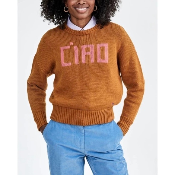 New Clare V Ciao Crewneck Pullover Crewneck Knit Sweater Gingernut Brown Small